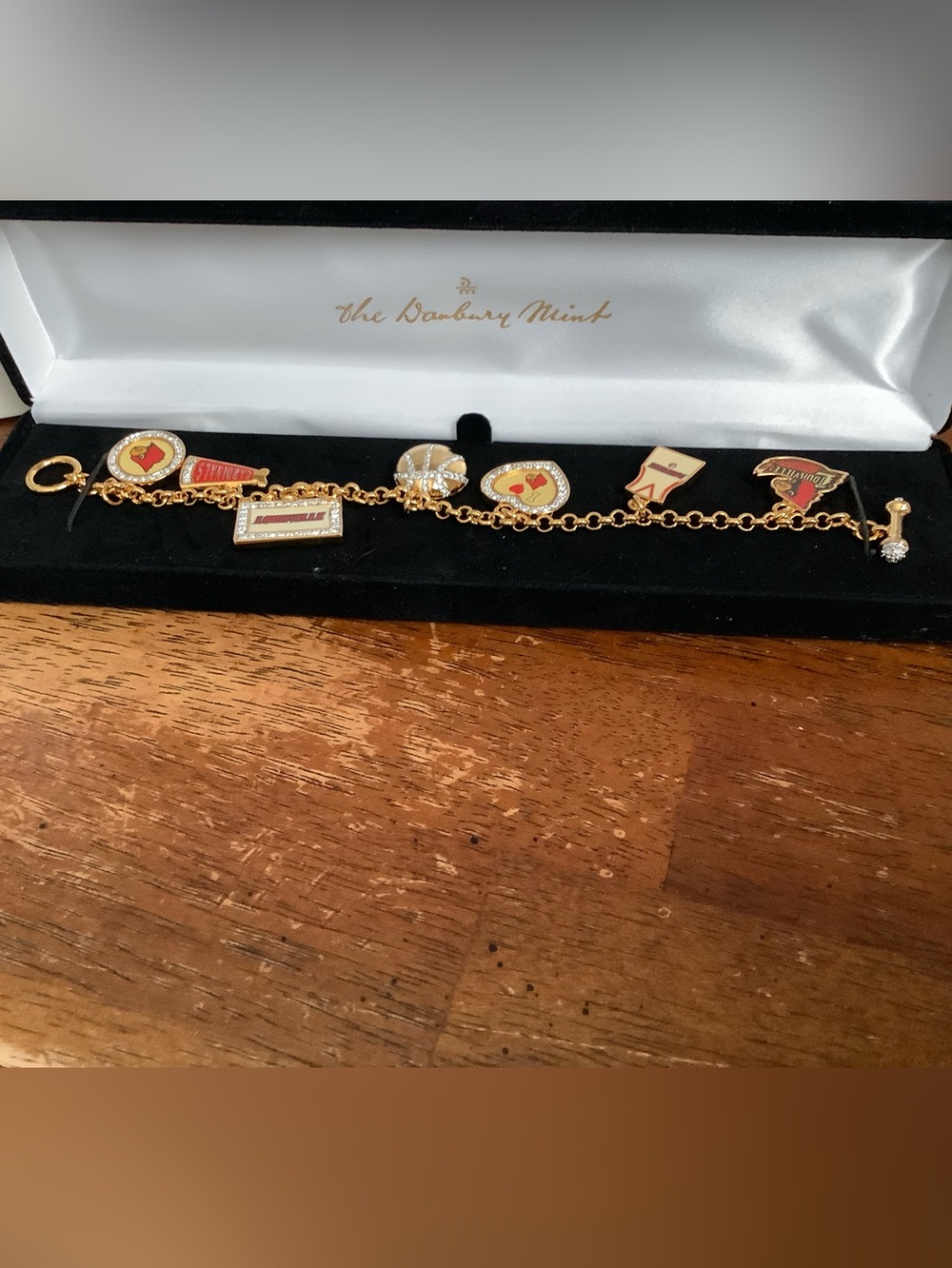Danbury Mint Louisville Cardinals Gold-Tone Bracelet with Red Enamel Charms